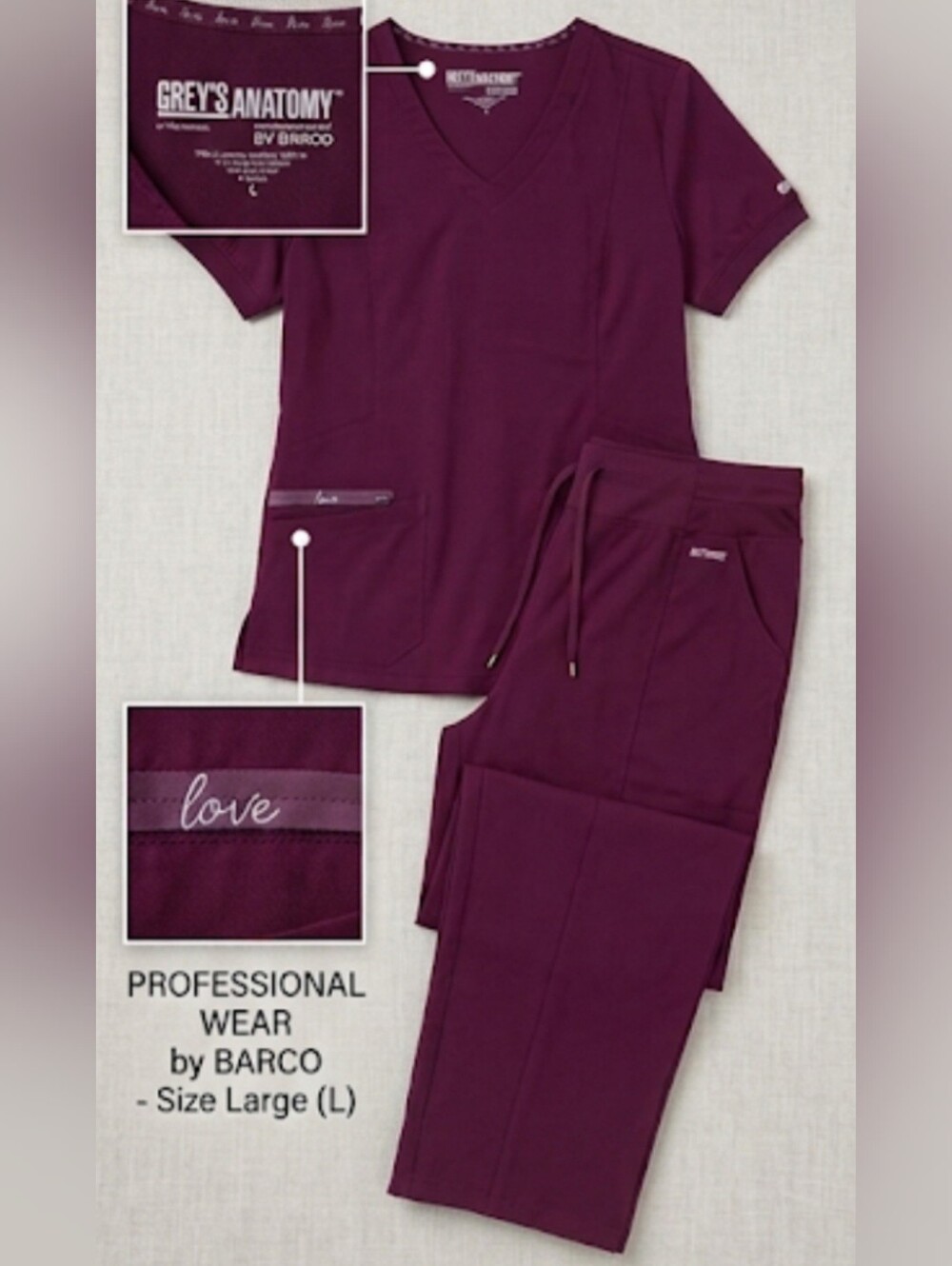 Grey's Anatomy Women's V-Neck Scrub Set in Plum Purple